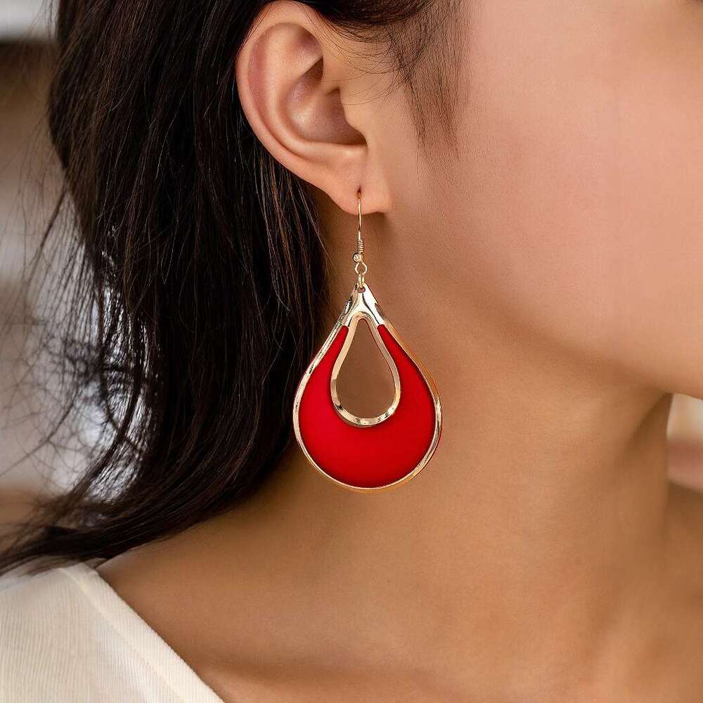 DHEssentials 2025 Hollow Drop Earrings - Waterdrop Shape, Multi-Color Painted, Bold Retro