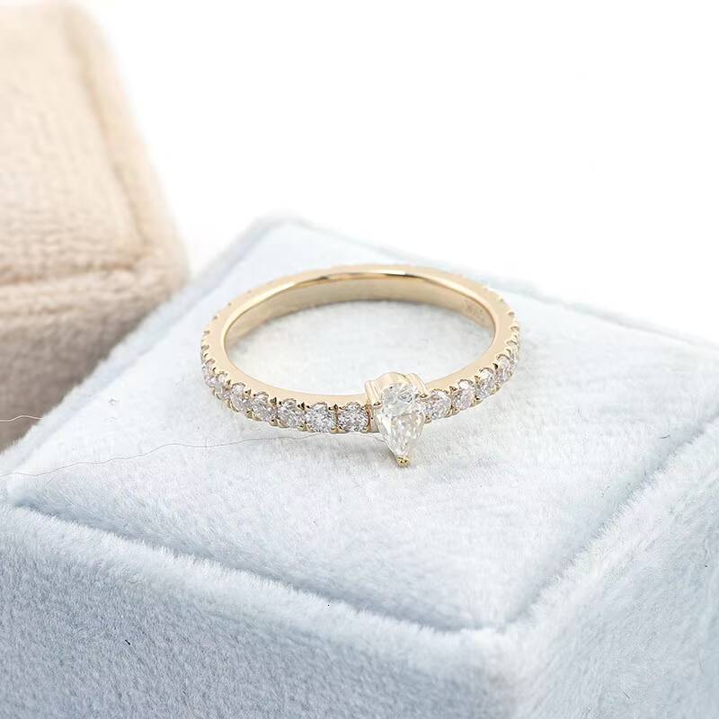 Provence Fashion Jewelry Simple Design Pear Cut Moissanite Engagement Rings High Quality 10k Yellow Gold Fine Jewelry Ring