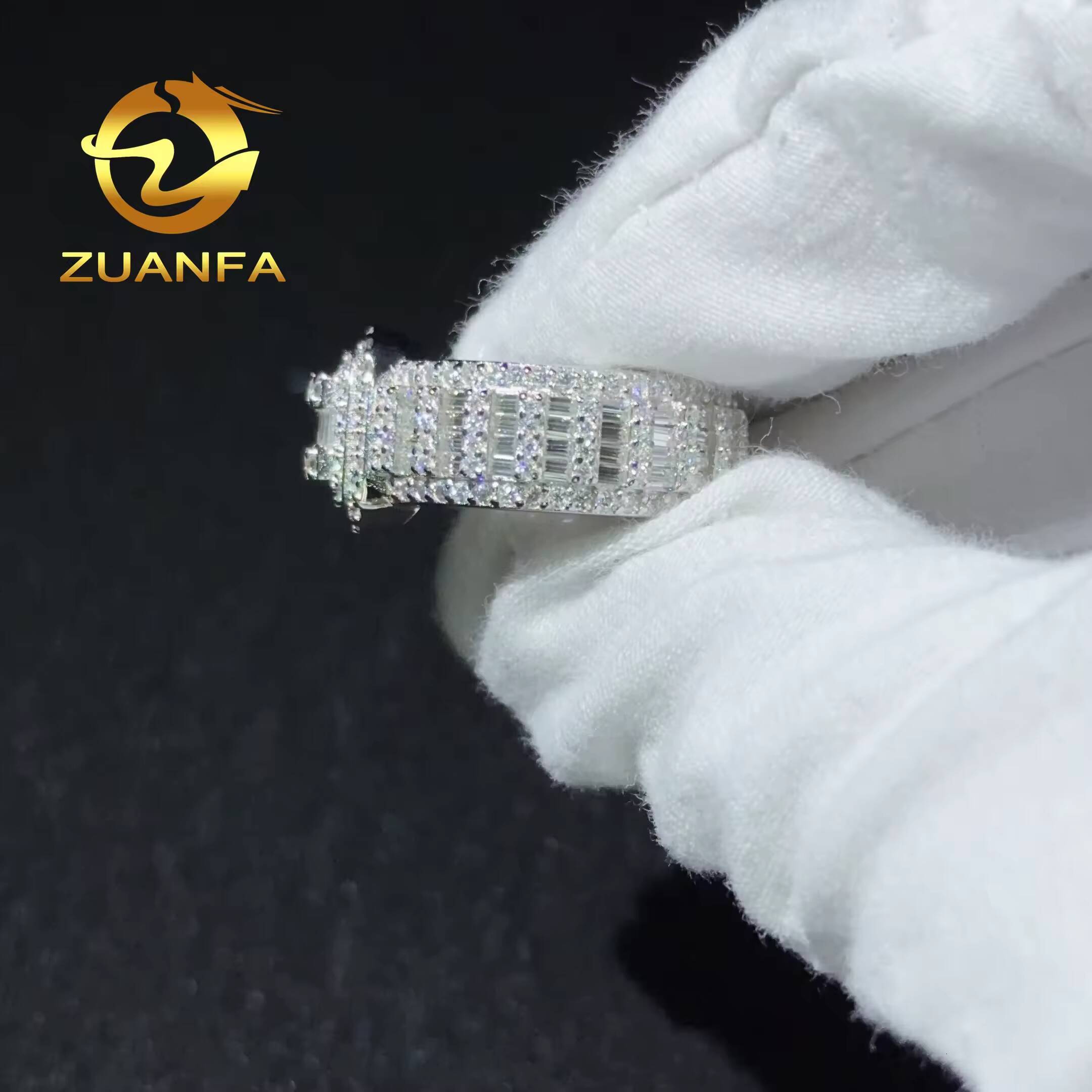 Stock Ready for Shipping Hiphop Baguette Moissanite Sterling Silver Ring for Men Half Eternity Ring