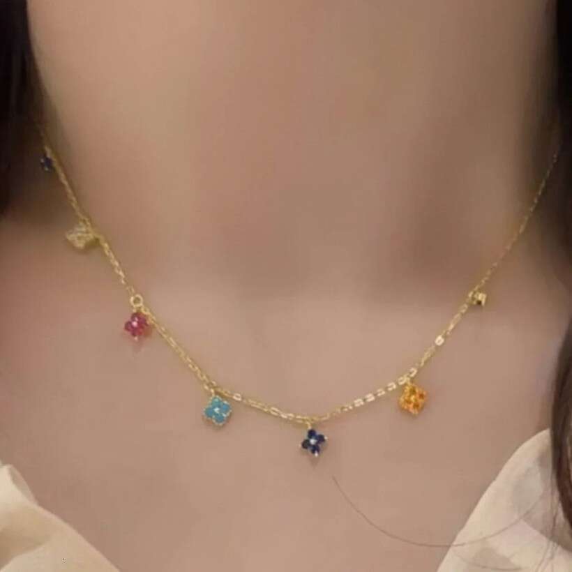 DHCollections Pretty Good Life Chen Yao Same Style S Sier Four-Leaf Clover Flower Colorful Necklace French Light Collarbone Chain