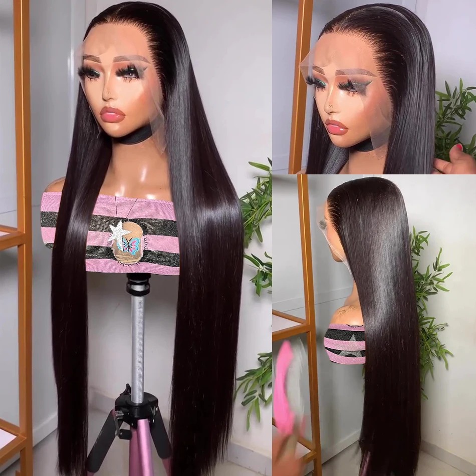 13x4 Straight Human Hair Wig For Women 360 Full Lace Wig 40 Inch 13x6 HD Lace Frontal Wig 180% Density Glueless Preplucked Black Human Hair Wig