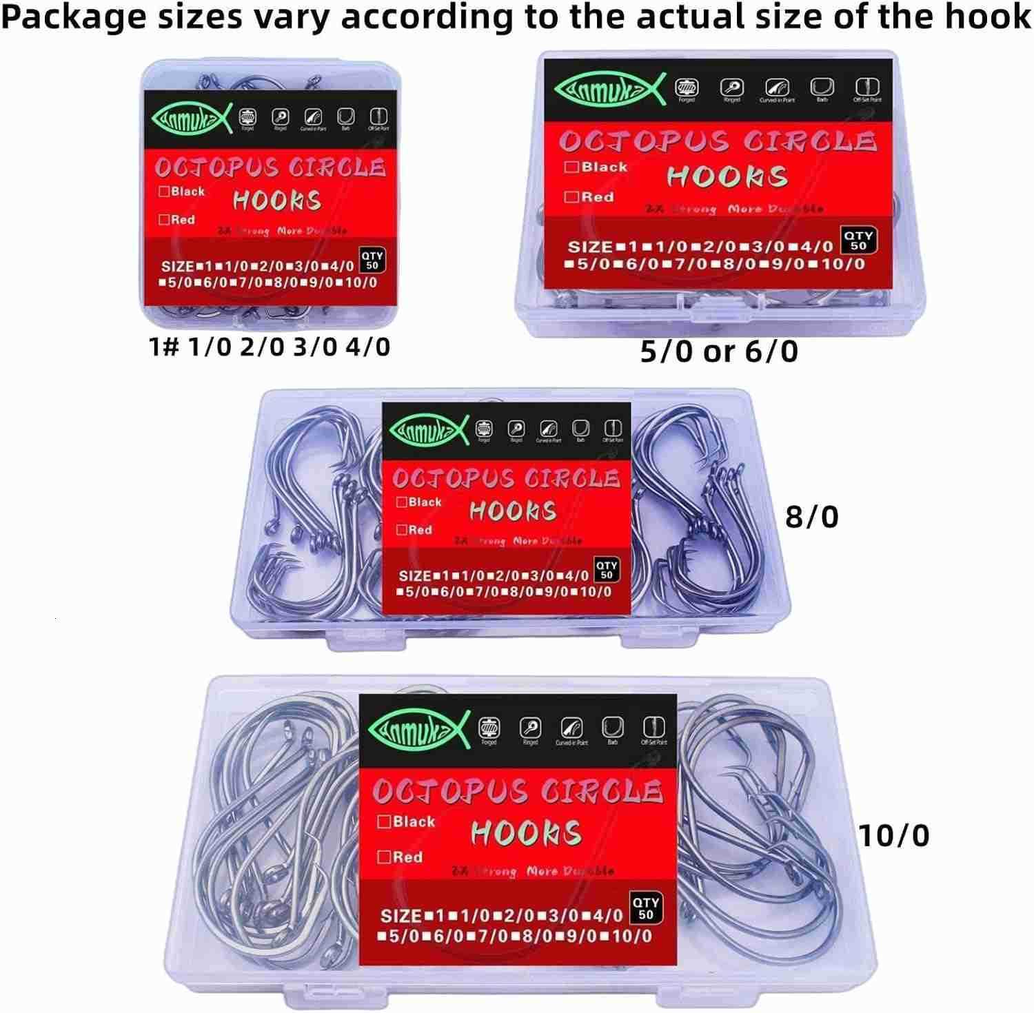 Circle Hooks Fishing Hooks 2X Strong Octopus Offset Fish Catfish Bulk Fishing Gear Equipment Hooks Set Saltwater Freshwater 50PCSW250906