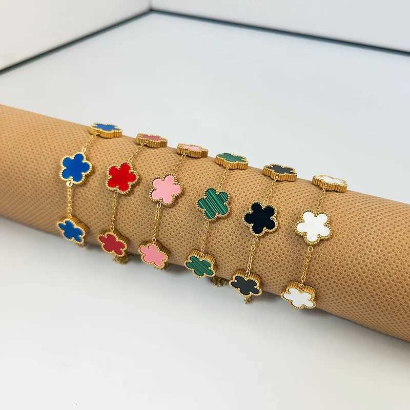 Adjustable Stainless Steel Bracelet Double Sided Bracelets Five Leaf Petals Flower Gold Plated Clover Women Fashion Jewelry S250906