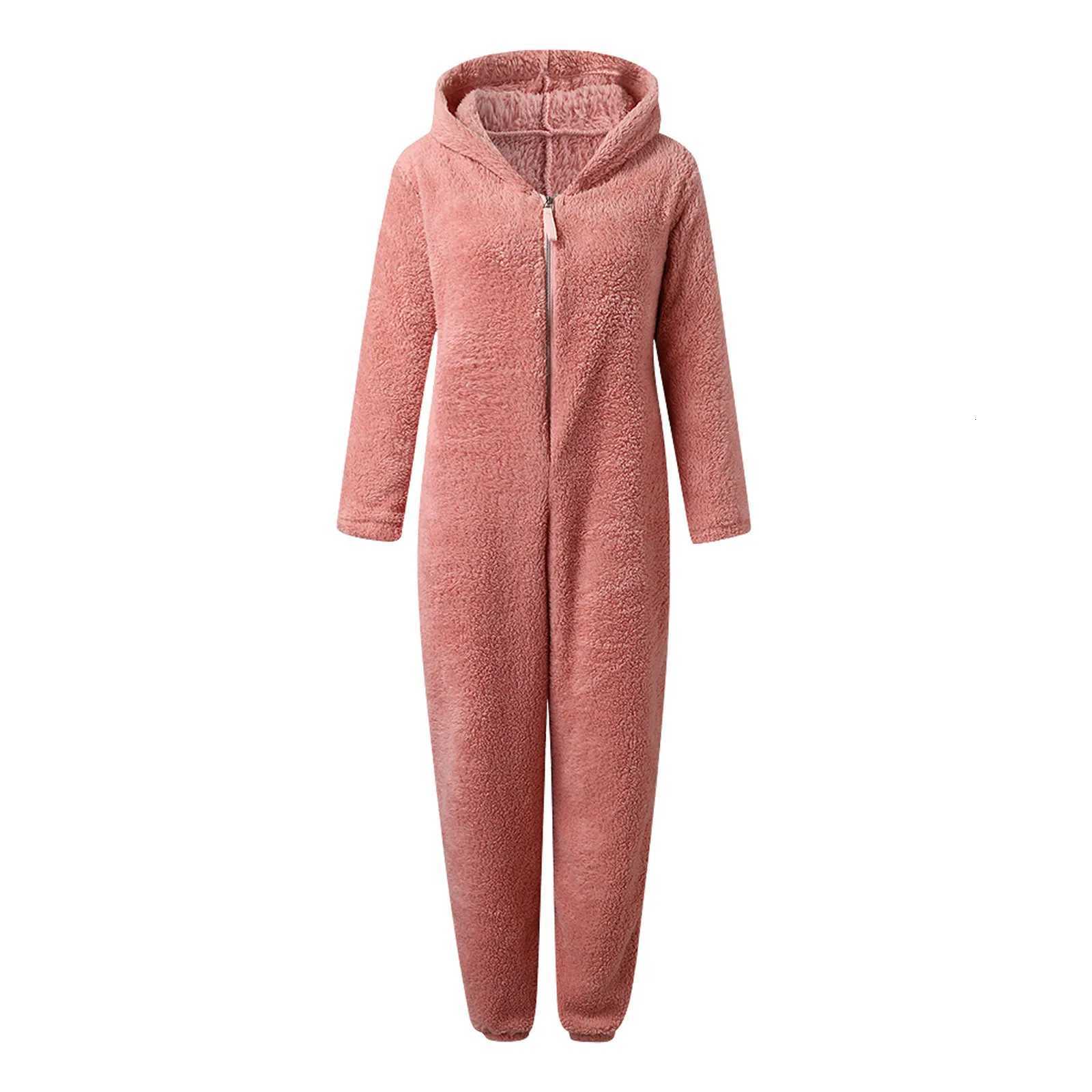Winter Warm Sleepwear Home Clothes Cute Cat Ear Onesies Pyjamas Fluffy Fleece Hooded Jumpsuit Playsuit Pajama For Women Overalls Y250906