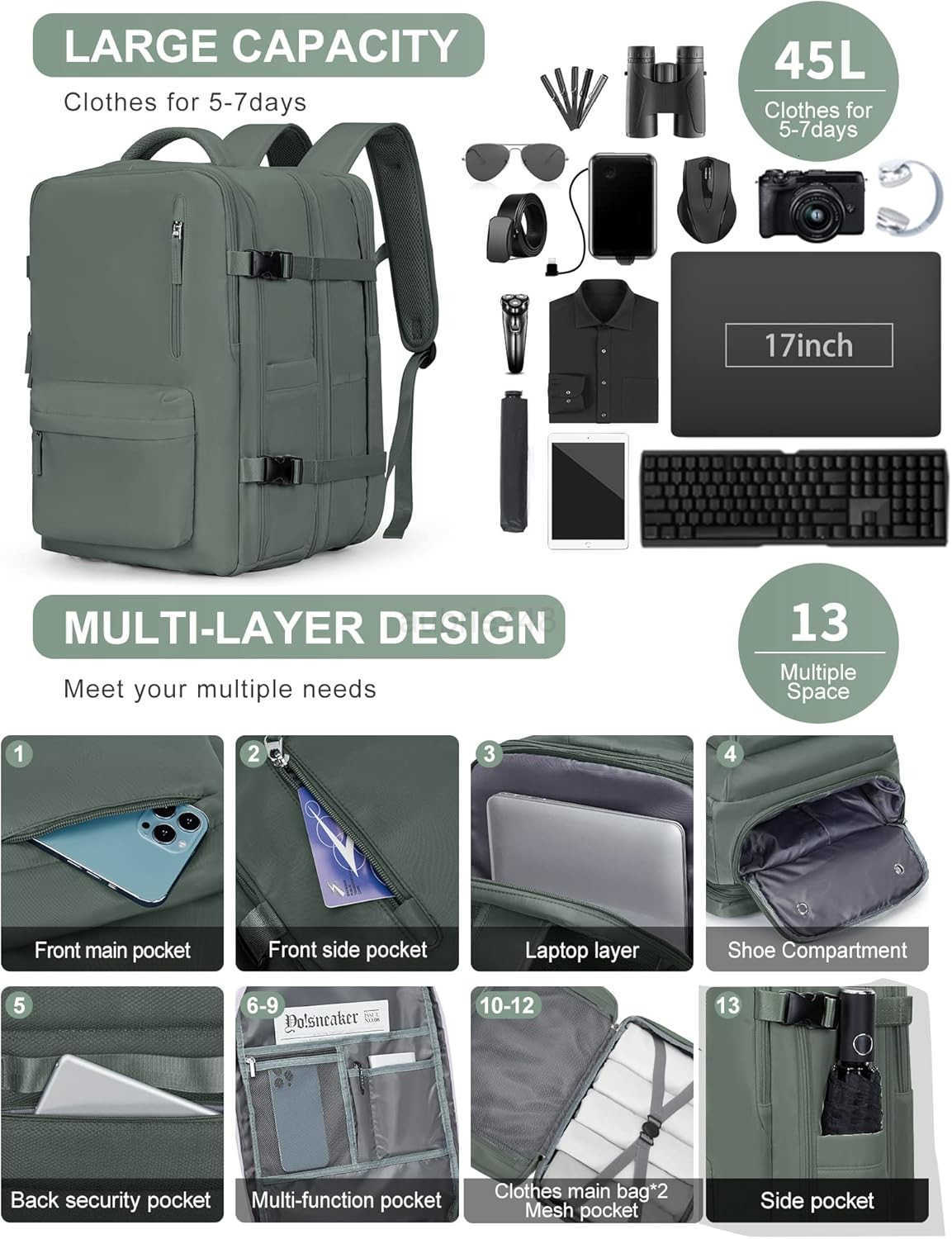 Large Travel Backpack Carry on Flight Approved Laptop Work Business Backpack for Women Men Mochila de ViajeZ250906