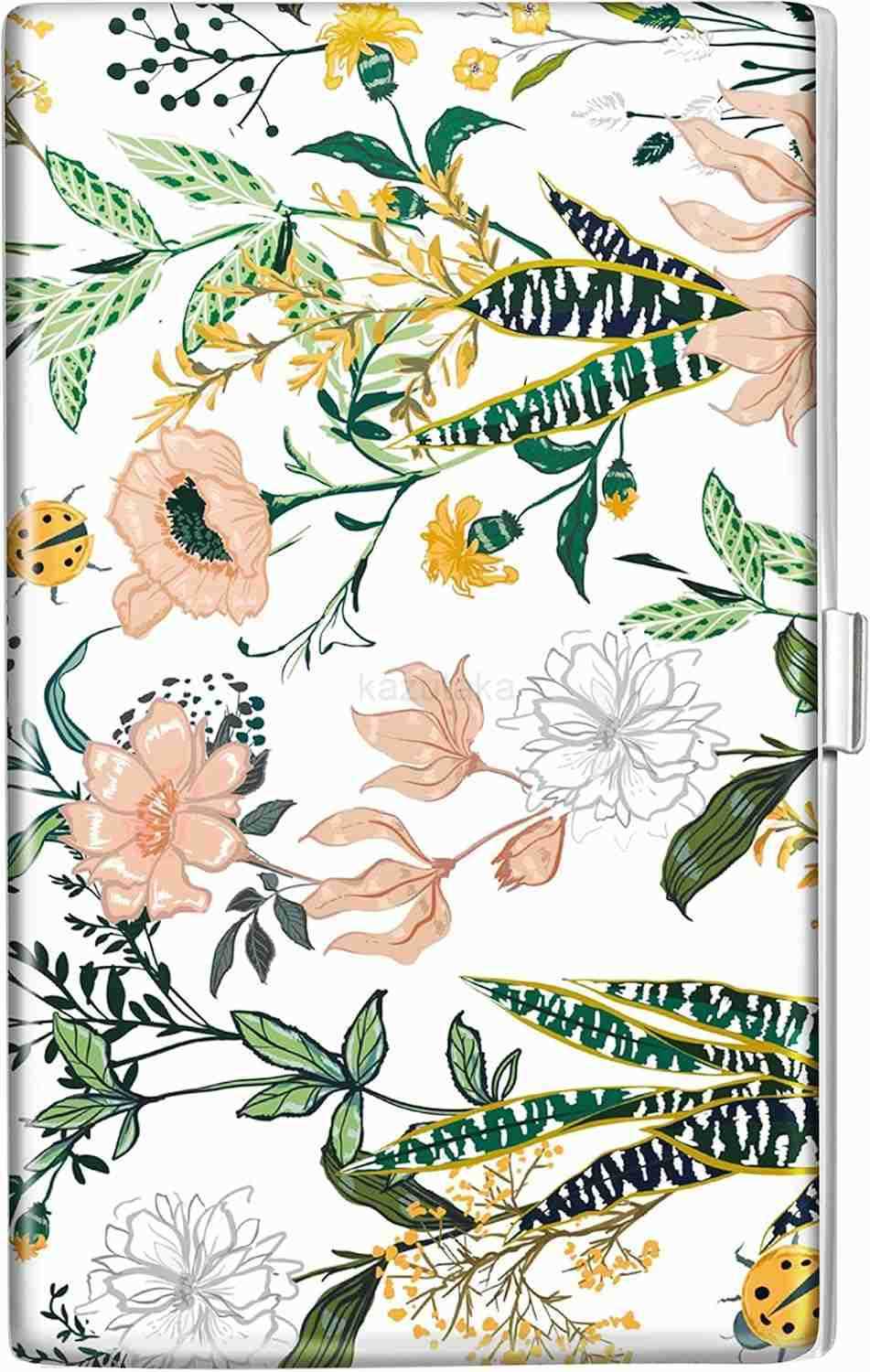 Business Card Holder Case Wallet for Women Metal Retro Blooming Flower Slim Pocket Purse Square Card Cases Cute For Realtors Real Estate Agents Z25090