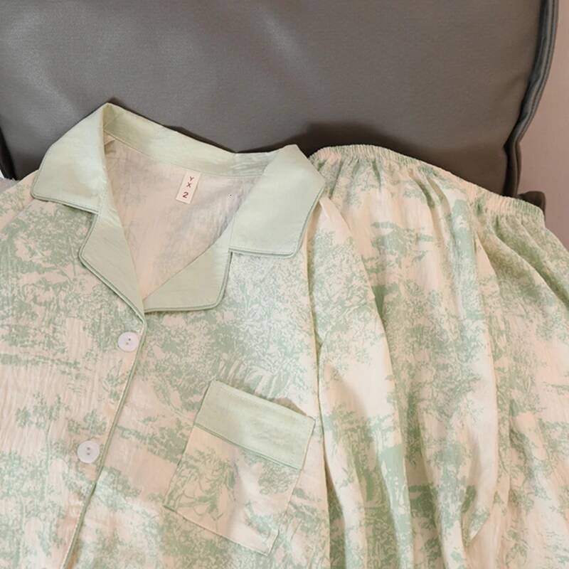 2025 New Chinese Ink Printed Women's Pajamas Retro design Leisure Spring New Two Piece Set Women's S Pajamas Designer Simple Fashion Pajamas