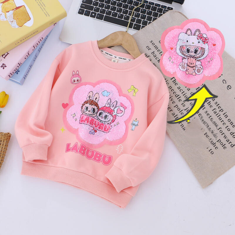 Labubu clothe Girls' Cotton Sweatshirt Children's Autumn Sweatshirt Girls' Double-sided Glitter Print Sweat baby girl clothe childrens 