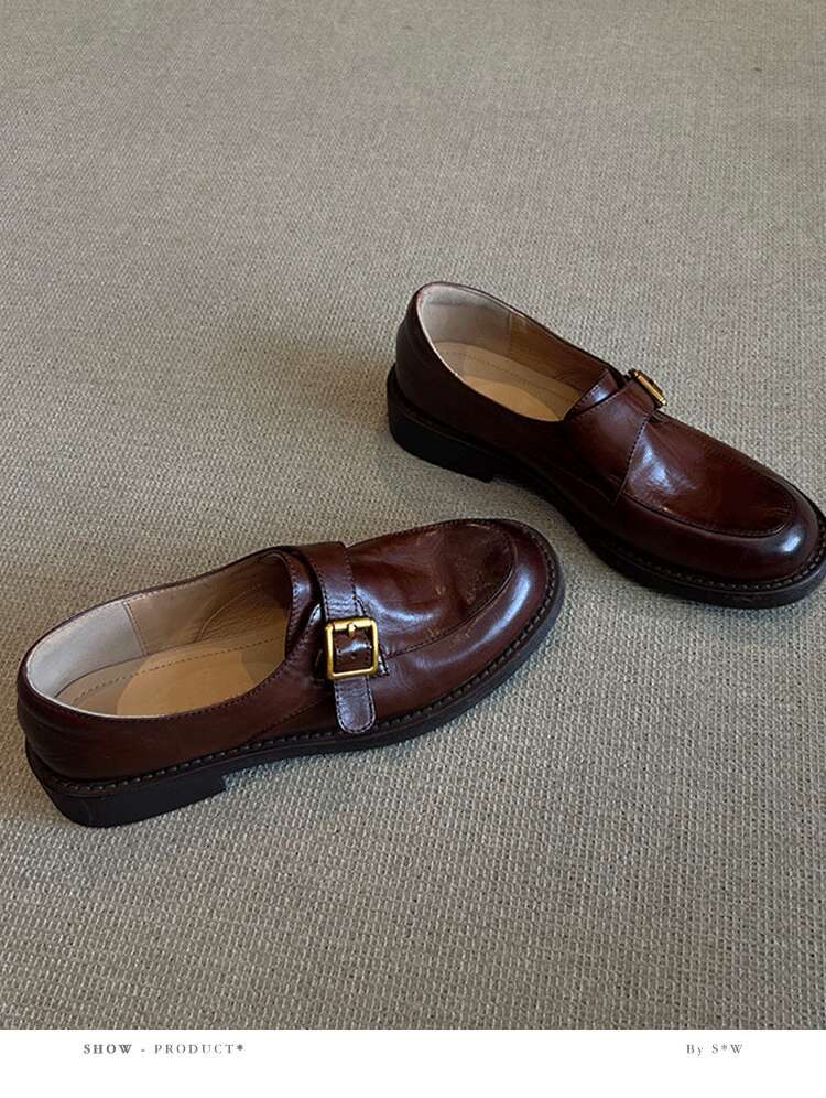 Cowhide 2025 Designer Shoe Genuine Thick-Soled Loafers Spring and Autumn Single Black British College Style Women's Leather Shoes