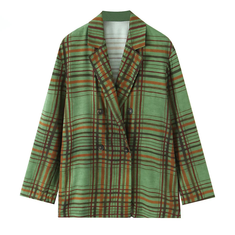 MYSTZA autumn womens casual fashion simple plaid suit collar longsleeved suit jacket wideleg trousers 250906