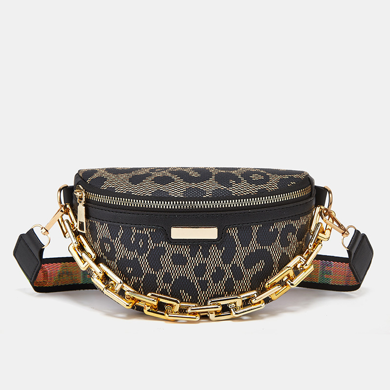 Leopard Print Womens Waist Bag Fashion Chain Fanny Pack Mobile Wallet High Quality Shoulder Cross Body Bag Womens Simple Chest Bag 250206