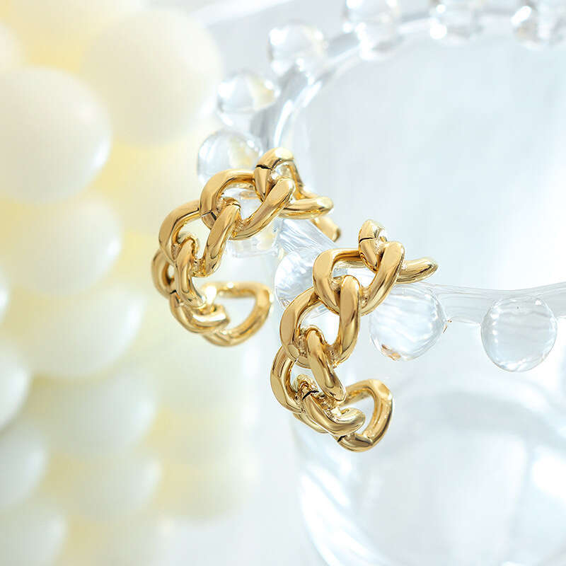 DHpet Ins Minimalist Style Niche Fashion Braided Hollow C-shaped Titanium Steel Gold-plated Stud Earrings F322