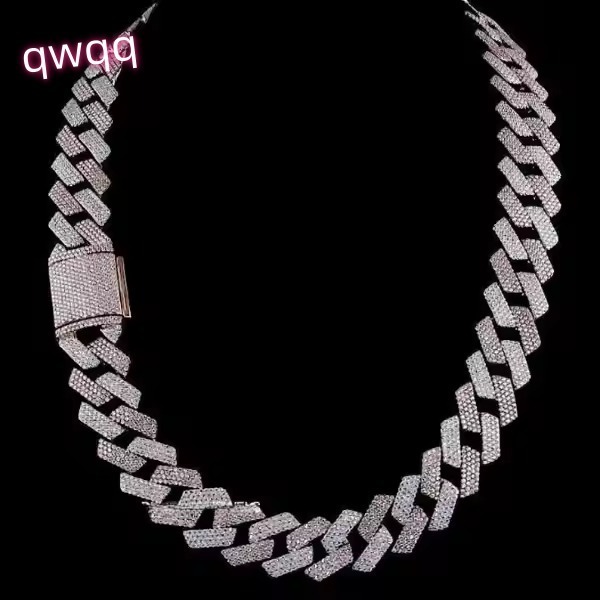 Mens 17mm TwoRow Iced Moissanite Miami Cuban Link Chain VVS1 Diamonds 925 Sterling Silver Heavy Hip Hop Party Necklace Gold