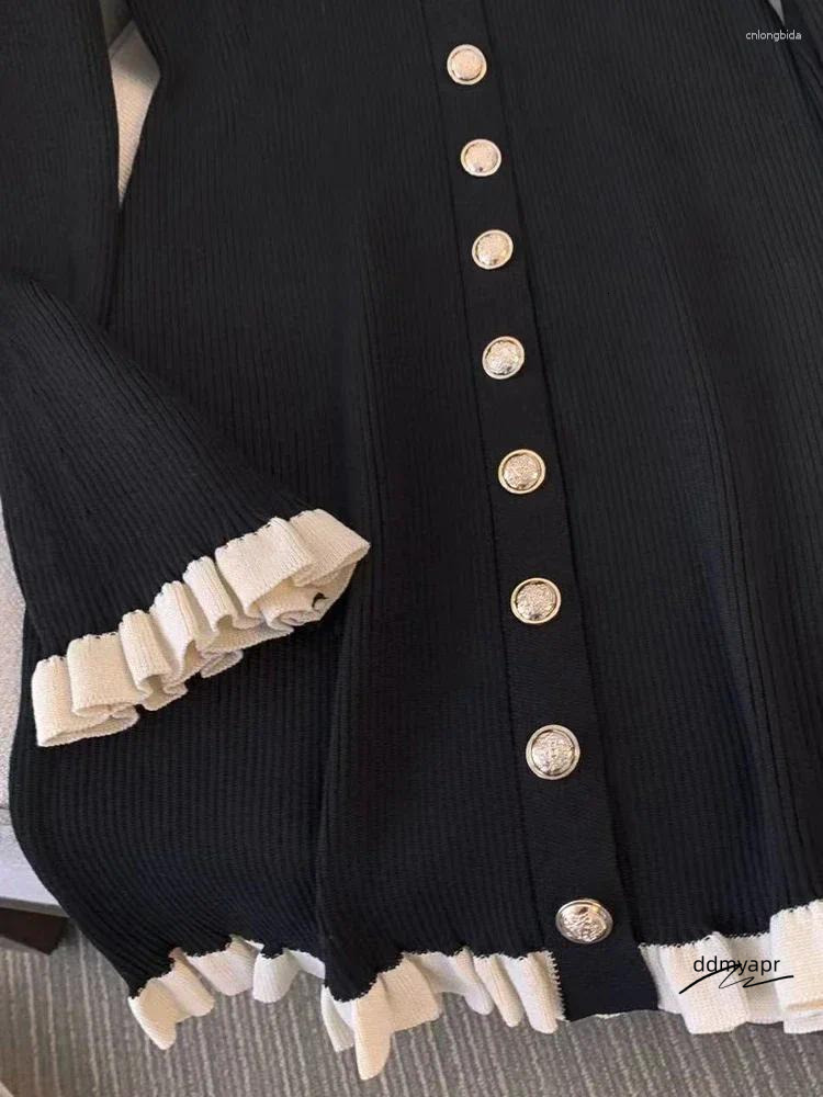 Casual Dresses Autumn Winter French Fashion Old Money Long Sleeve Knit Dress Women Ddmydec 2000S V-Neck Frock Mini One-Piece Vintage Coquette