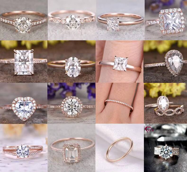 Simple Moissanite Stone Ring Designs Solitaire Gold Ring for Woman