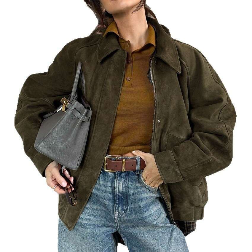 Autumn Winter New Style Lapel Zipper Loose Long Sleeve Jacket For Women With Design Sense, Elegant And Fashionable Commuting B3