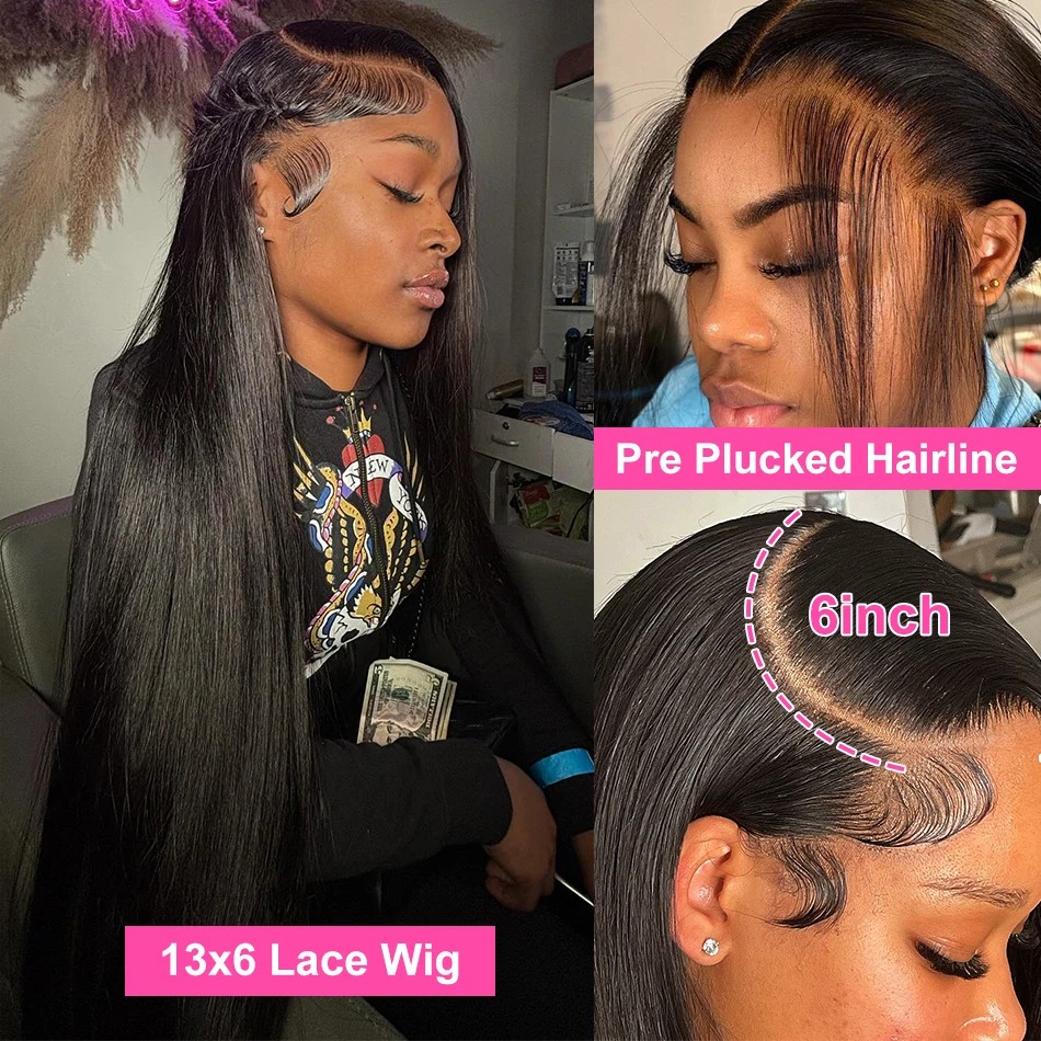 100% Human Hair 13x6 Hd Lace Frontal Wig 250 Density Black Bone Straight Human Hair Bundles 30 Inch Glueless Hd Lace Wigs for Women Pre Plucked