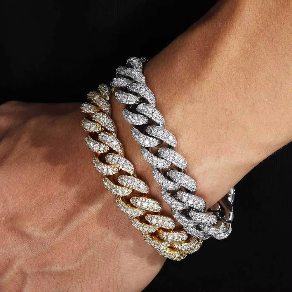 Factory Wholesale Big Size Gold Plated Iced Out Cuban Necklace 18mm Prong Cuban Chain Necklace Moissanite Diamond Cuban Chain