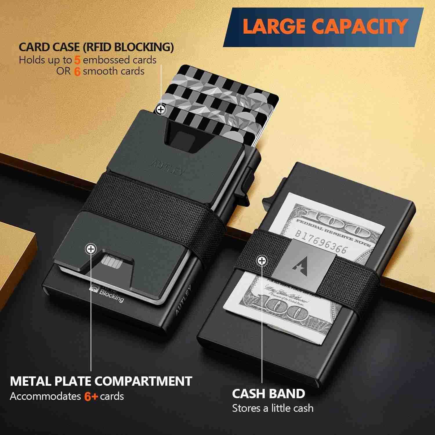 Slim Card Holder Minimalist Pop Up Wallet for Men RFID Blocking Mens Wallet with Cash Band BlackW250906