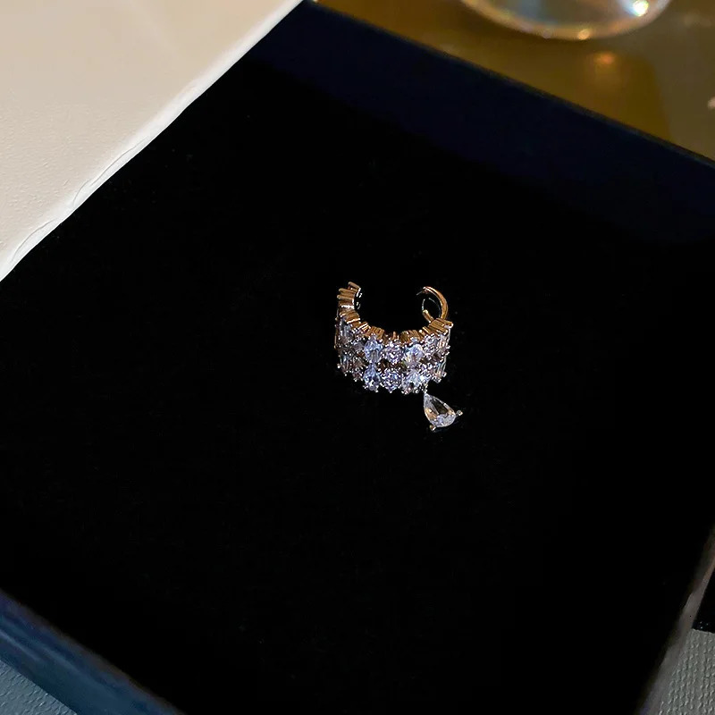 Big Double Layer CShaped Crystal Zircon Cuff Earrings Rhinestone No Piercing Water Droplet Clip Earring Simple Ear Clip 250906