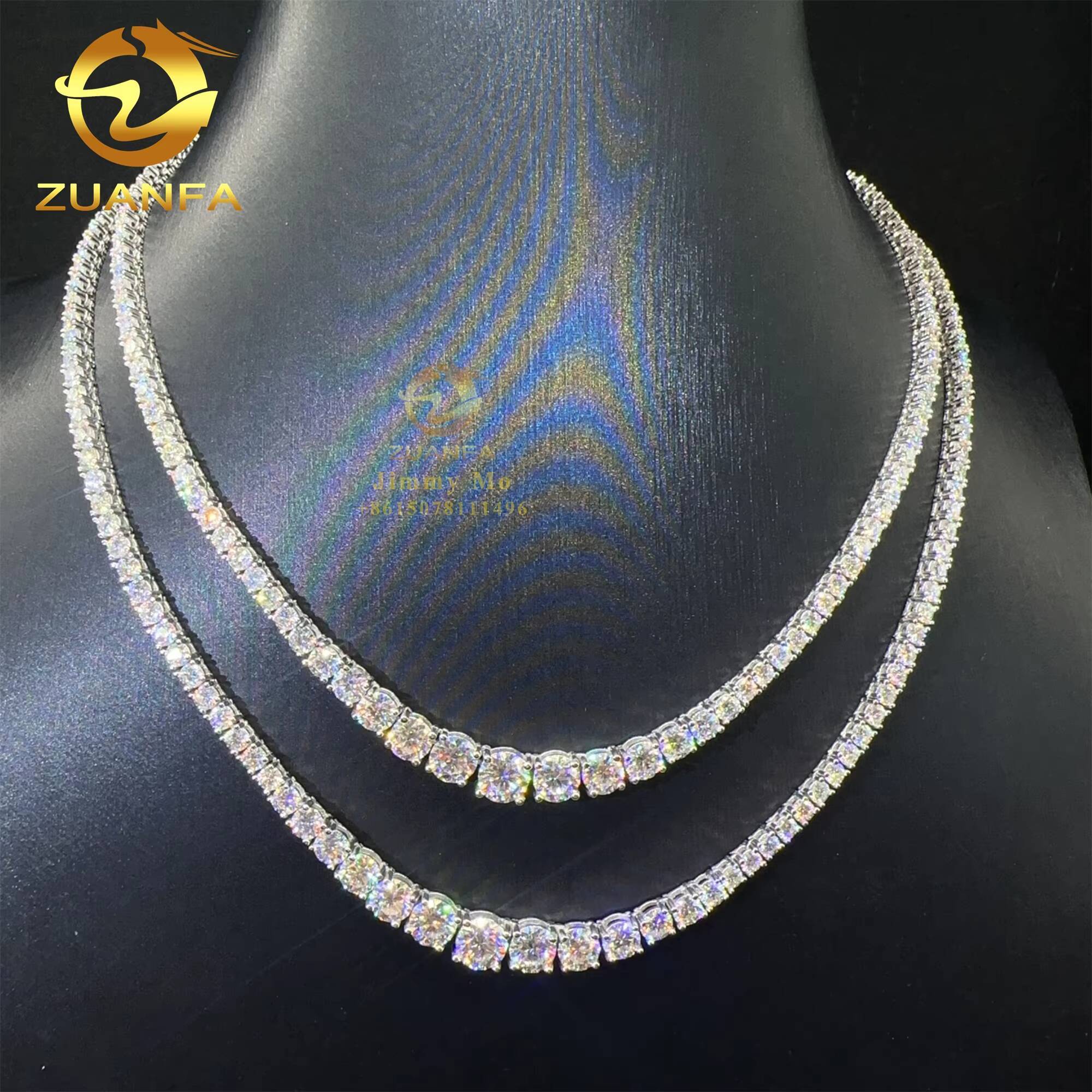 Fashion Women Female Gift Jewelry VVS Moissanite Tennis Chain 925 Sterling Silver Hip Hop Cluster Tennis Chain Necklace