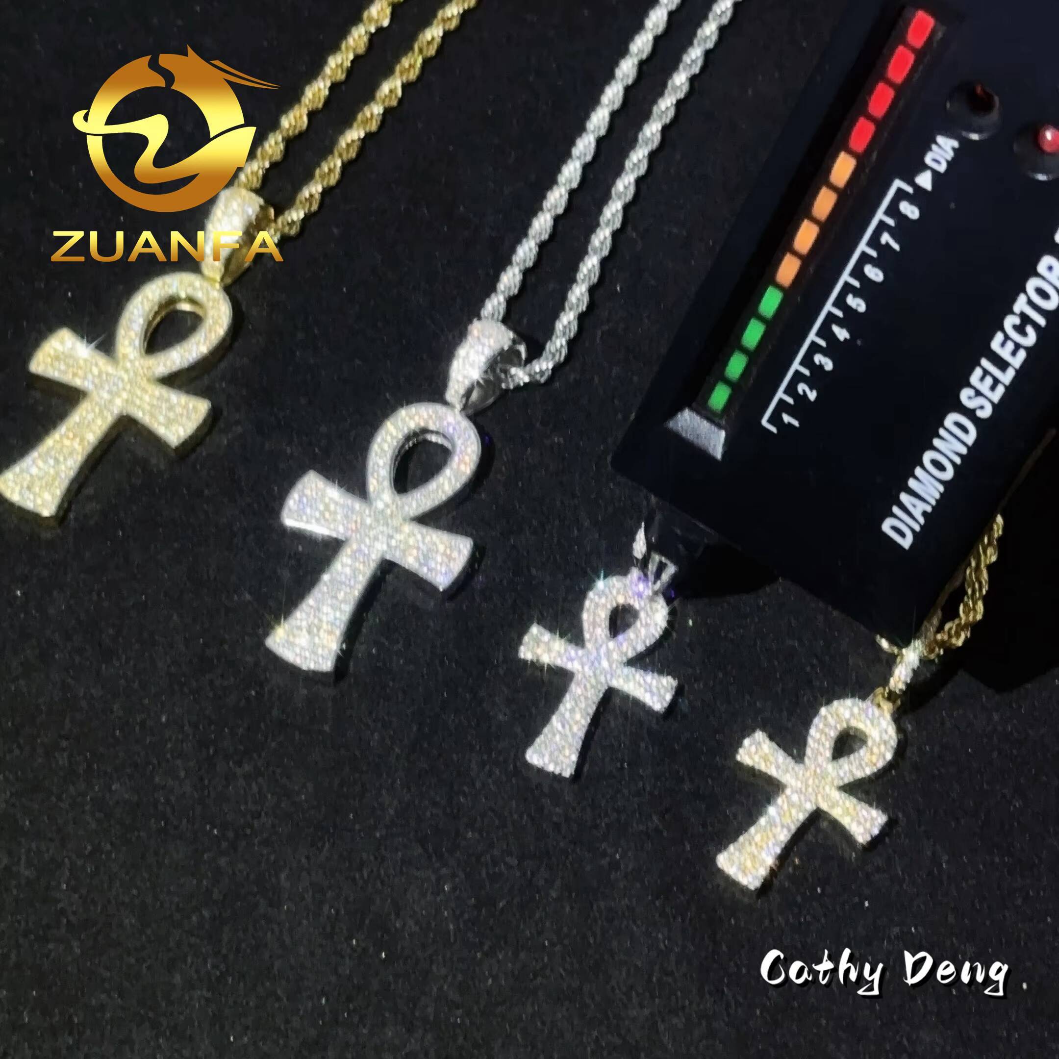 48h Shipping Hip Hop Jewelry Cross Moissanite Pendant Men 925 Silver Iced Out Pendant Pass Diamond Tester Stainless Steel Chain