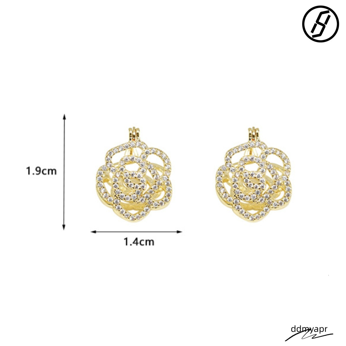 Double-Sided French Ddmydec Camellia Zircon High-End Craft Design Pearl Flowers Floral Earrings Designer Women Original Jewelry