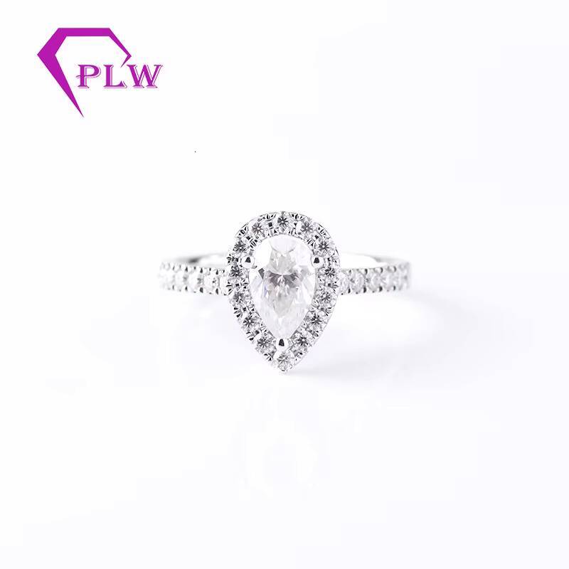 14K White Gold Ring Pear Shape Moissanite 5x7mm Bridal Diamond Halo Women Antique Ring Anniversary Gift for Women Drop Tear