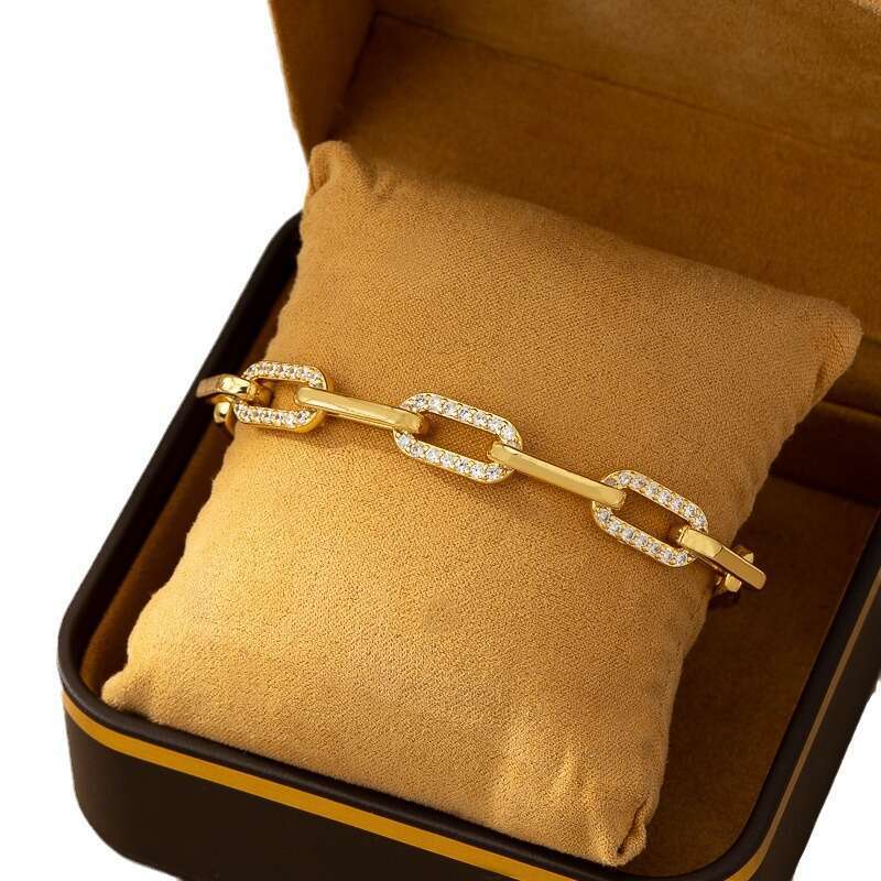 DH collections 2025 New European - American Metal Jewelry Set: Exaggerated Diamond - Inlaid Bracelet and Earrings