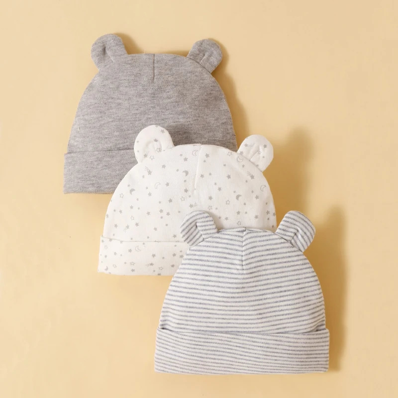 Three Piece Babys Hat 100 Cotton Soft and Comfortable Cap Fashionable Simple born Headgear 250906