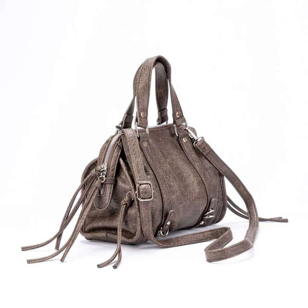 Vintage Fashion Rivets Motocycle Casual Shoulder Women Tote Shopping Bag Female Handbag Boston Zipper Crossbody