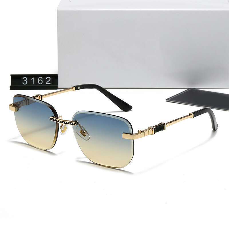 New Fashion Rimless for Men and Women Trendy Curved Surface Sunglasses UV Protection 3162 a4b