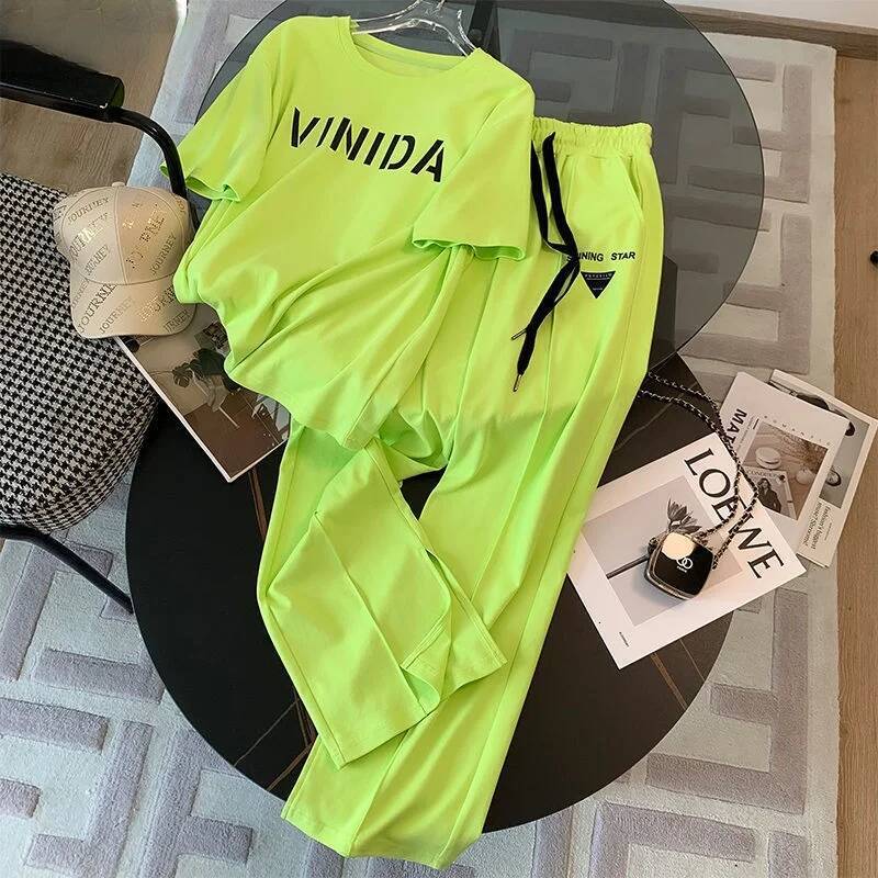 2025 Summer New design Fashion Women's S Set Loose Fashion Top Sports Wide Leg Pants Designer Two Piece Set