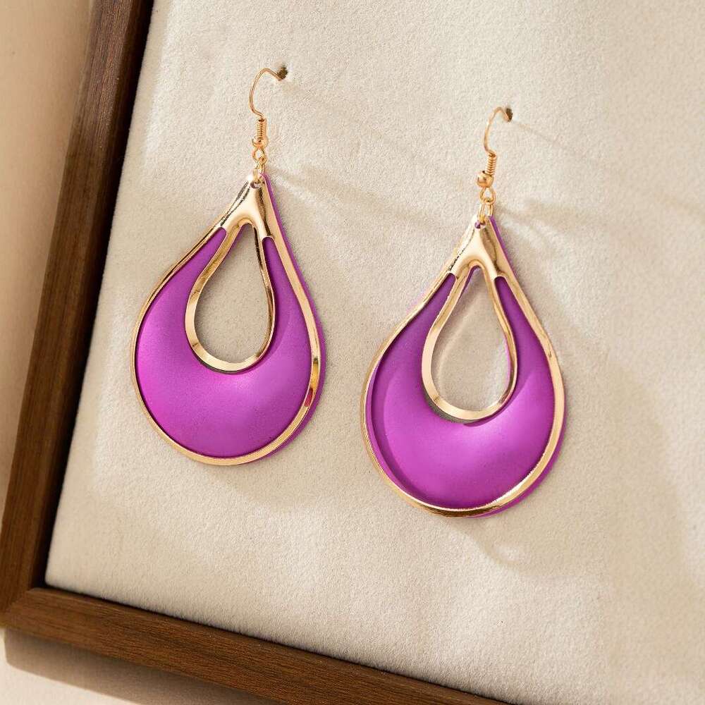 DHEssentials 2025 Hollow Drop Earrings - Waterdrop Shape, Multi-Color Painted, Bold Retro