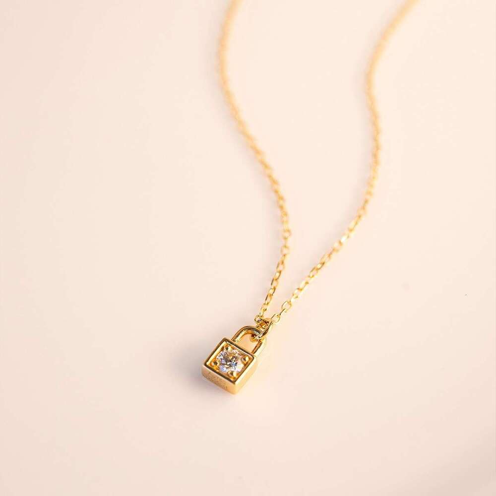 DH collections S925 Sterling Silver 18K Gold - Plated Lock - shaped Zircon Pendant Necklace