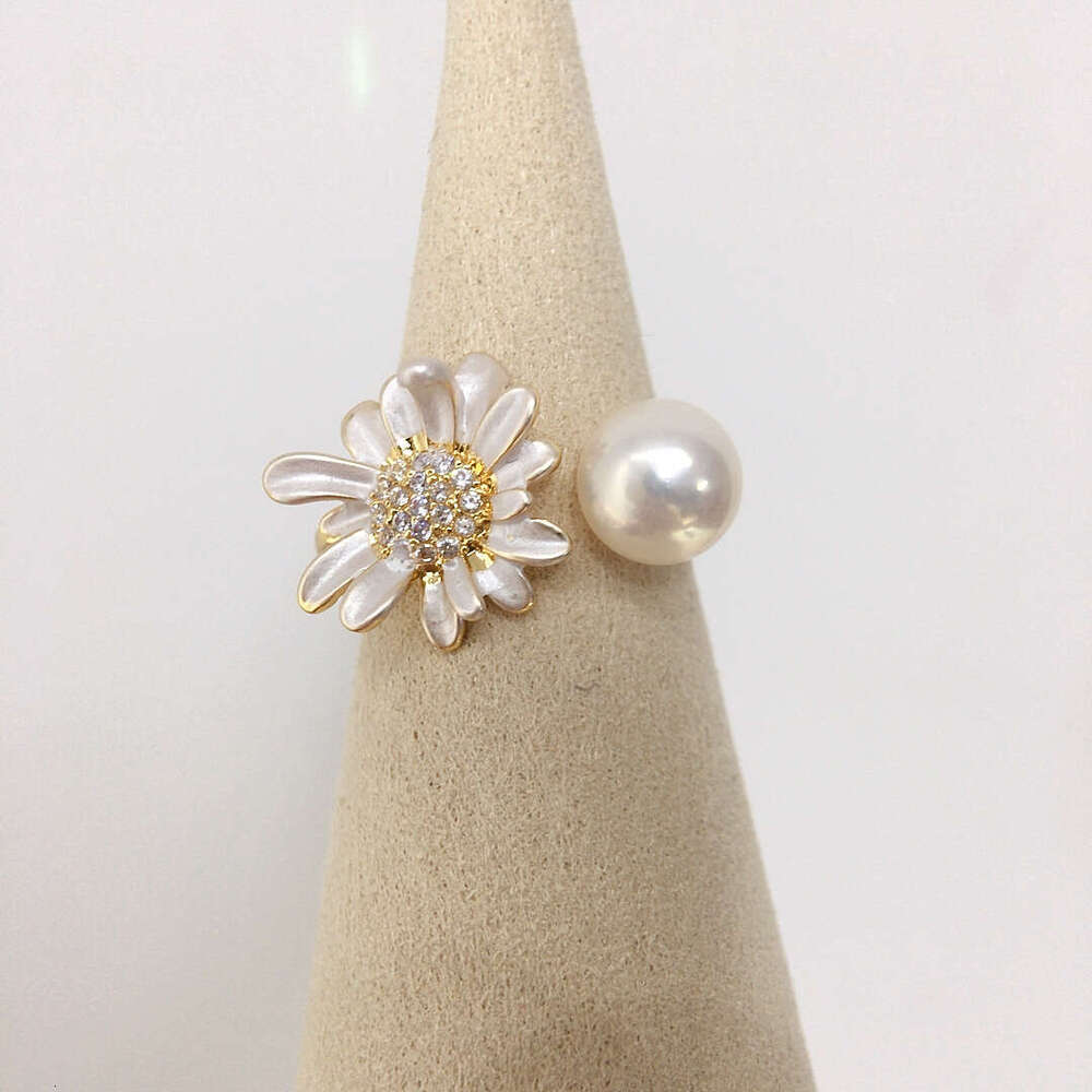 DHpet Grade High Brighess Natural Freshwater Ring Gold-Plated Micro-Inlaid Zircon Suower Pearl Jewelry