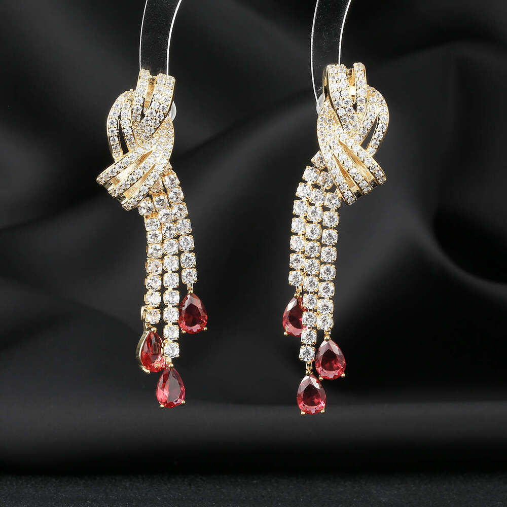 DHcollections:S Sier Needle Light Tassel Long Water Drop Fashion Bowknot Versatile Earrings Women