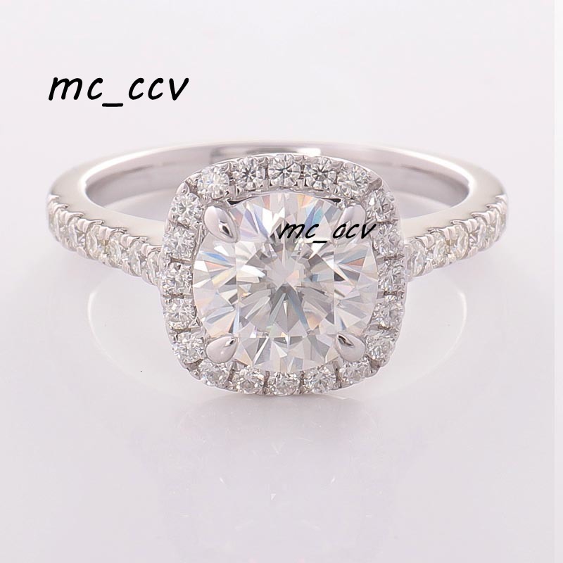 Classic 2ct 7x7mm Round Cut Center Moissanite halo 14k White Gold Ring for Engagement and Wedding