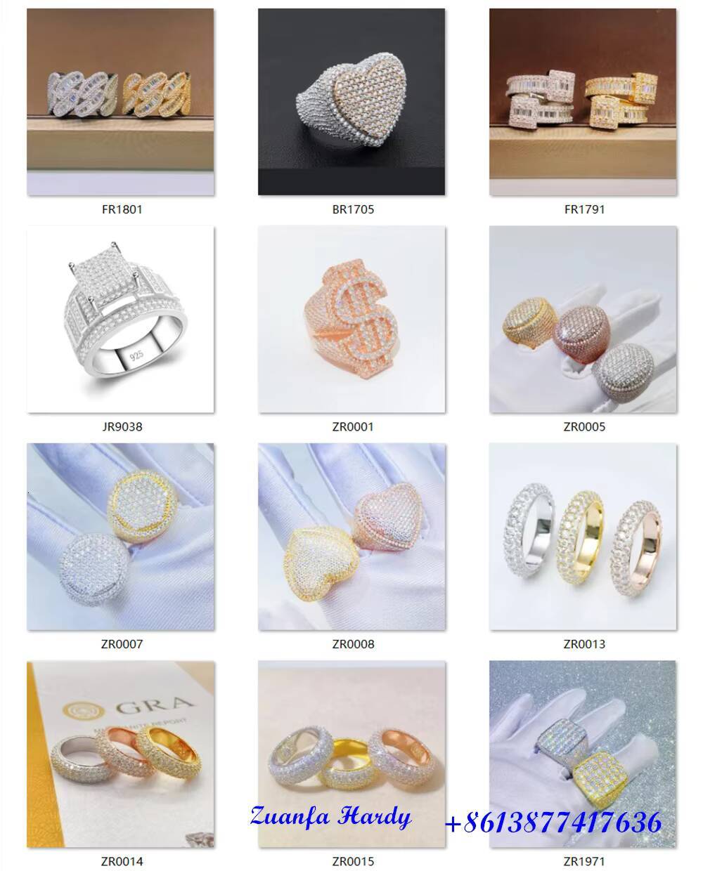 Fine Jewelry Iced Out Men Diamond Ring Real Gold Plated 925 Sterling Silver VVS Moissanite Diamond Hip Hop Ring