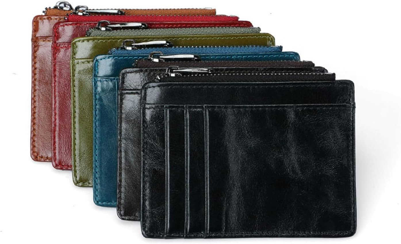 Card Holder Wallet For Men Women Small Minimalist Genuine Leather Wallet Compact RFID Blocking Card Case With Zipper Pocket Z250906
