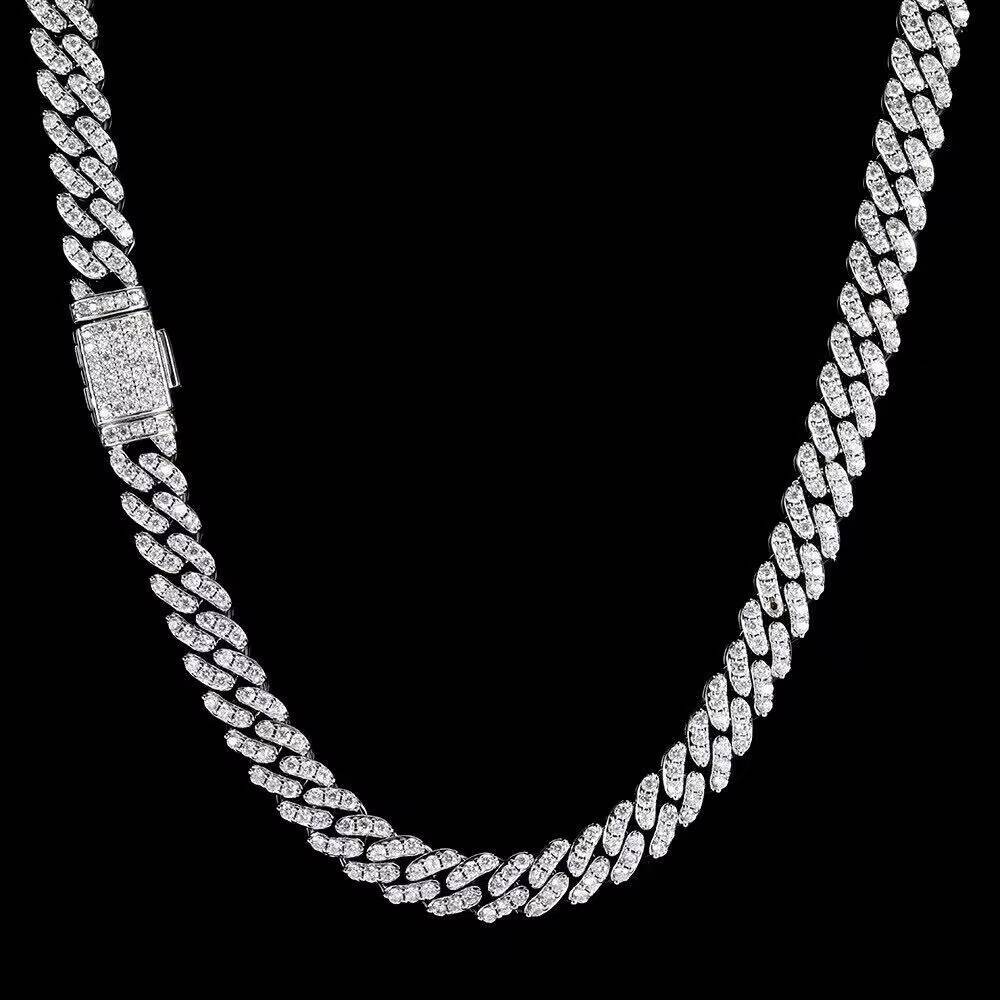 12mm Width One Row Big Stone Custom Name 10K Gold 925 Sterling Silver Iced Out VVS Moissanite Diamond Cuban Link Chains