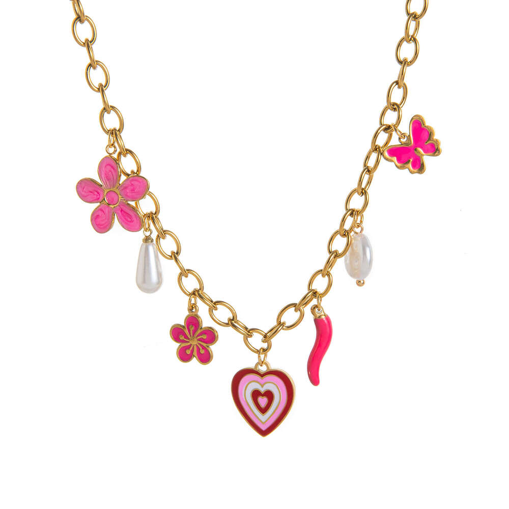 DHpet Personalized Knotted Rope Chain Lotus Feather Pendant Vacuum Electroplating Color Retention Fashion Ins Necklace