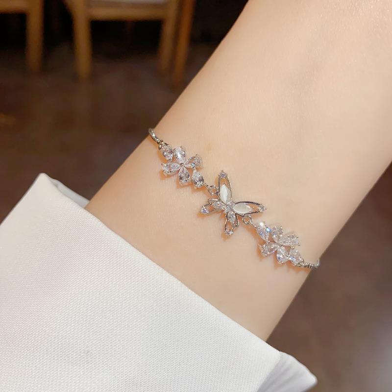Real Gold Plated Zircon Flower Butterfly Fashionable Elegant Bracelet Niche Versatile High-end Feel Jewelry Mold - view 5