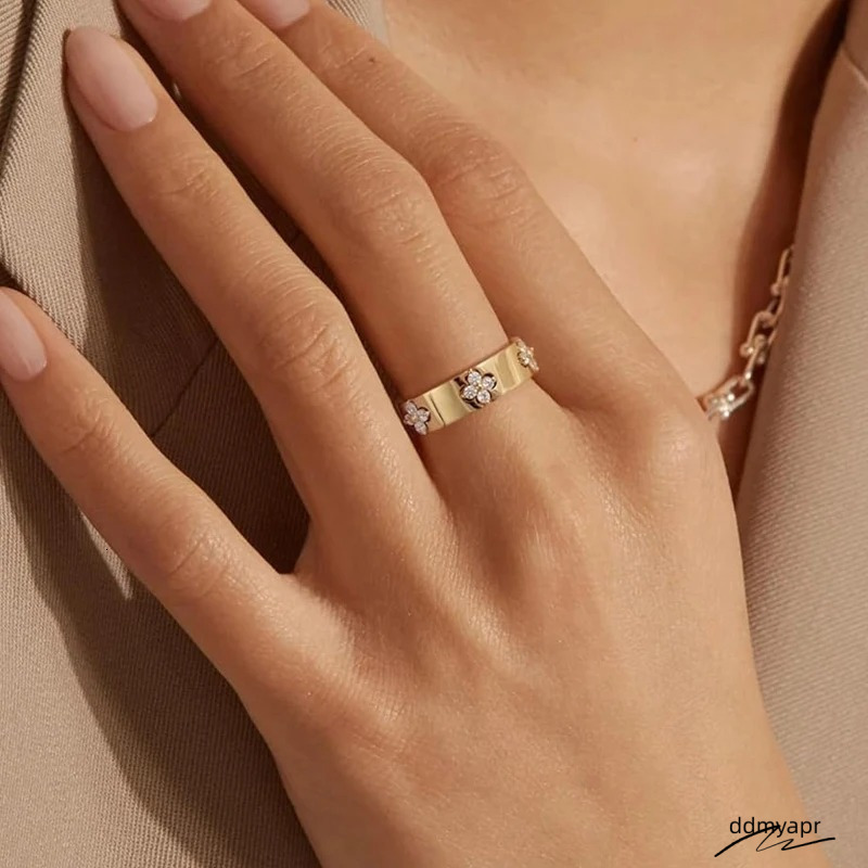 Fashion Womens Love Mens Designer Sterling Sier Ddmydec Lucky Clover Ring, Gold Plated D Color Round Cut Moissanite Wide Band Ring For Women Dia