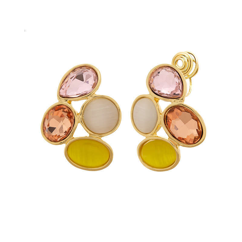 DHpet Light Personality Color-Block Crystal Oval Earrings Japanese and Korean Exquisite Creative Fashion Mosquito Coil Clips Without Ear Holes