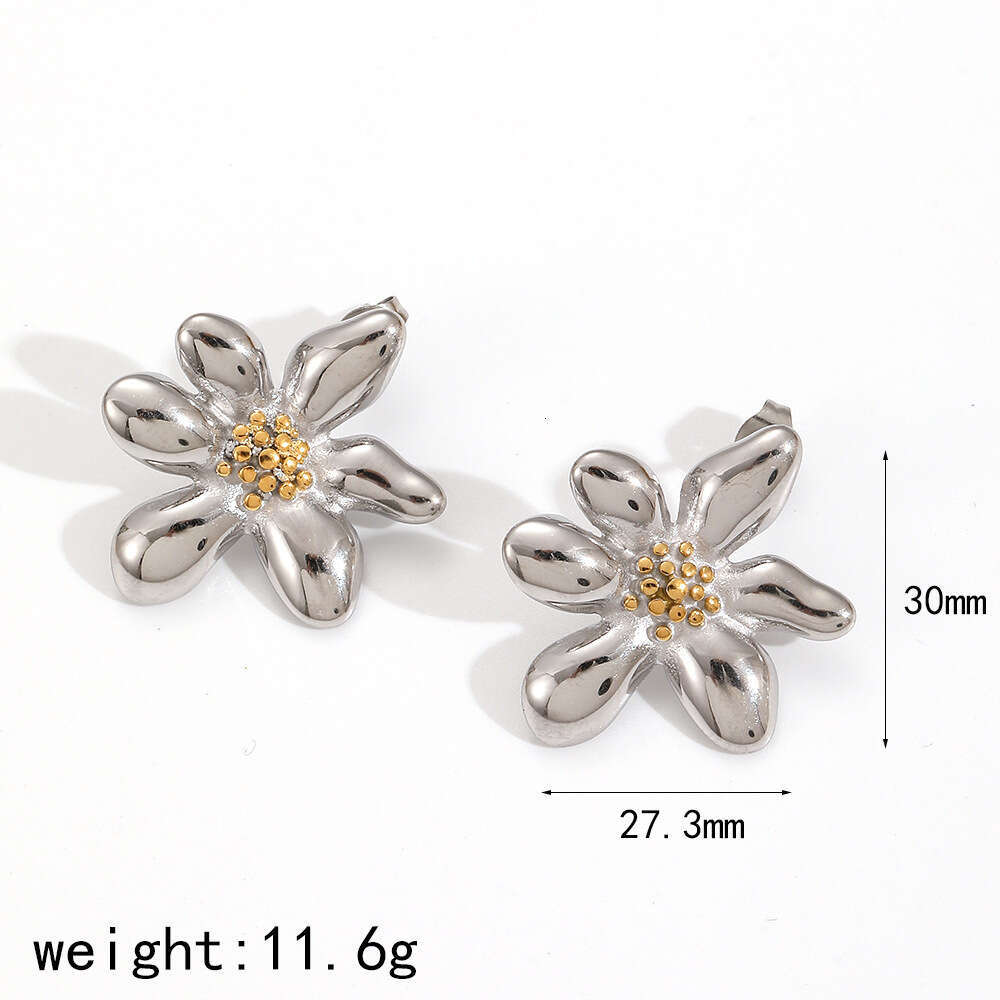 DHpet Irregular Flower Stainless Ring Jewelry Set for Women Personality Temperament Gold Titanium Steel Stud Earrings