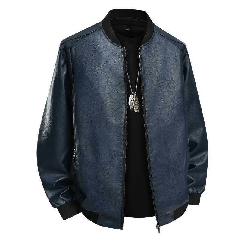 Mens Casual Leather Jackets Fashion Solid Color Collar Zipper Pocket Biker Clothing Bomber Motorcycle PU Jacket Plus Size 8XL W250906