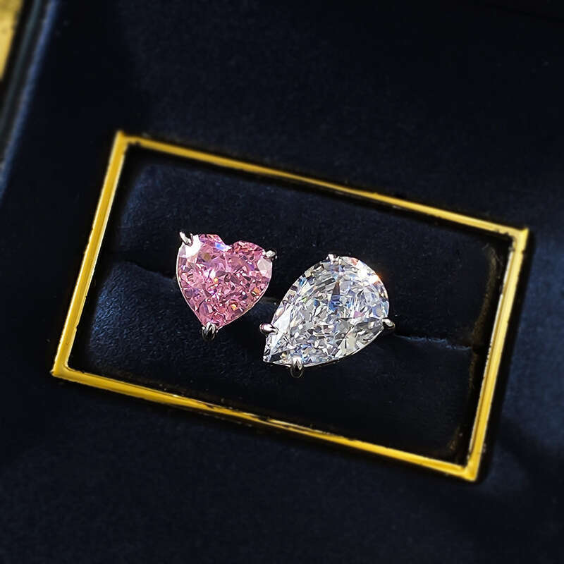 DH collections: 2025 New High - carbon Diamond Drop - shaped White and Pink Diamond Open - ring