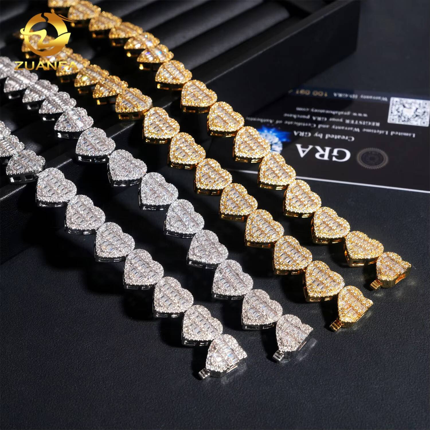 Baguette Cut 13mm Heart Cuban Link Chain Moissanite Hip Hop Jewelry Solid 925 Silver Iced Out Cuban Link Pass Diamond Tester