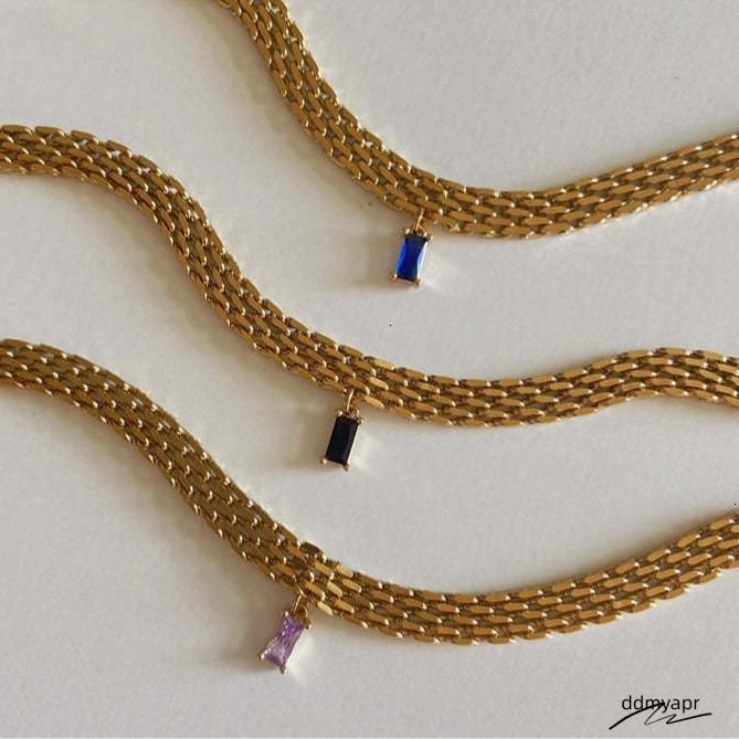 Ins Niche Gold-Plated Green Zircon Ddmydec Braided Collarbone Choker Necklace 250710 Ddmydec Ddmydec